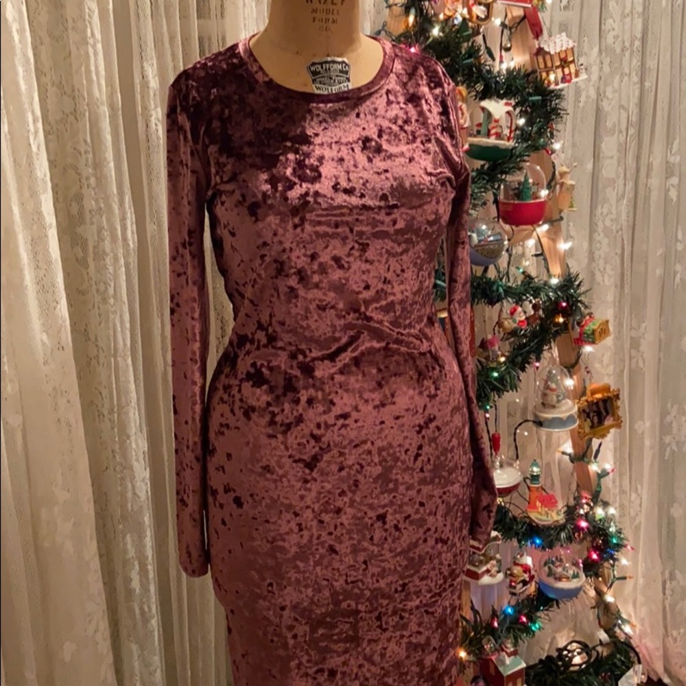 MICHAEL Michael Kors Velvet Long Sleeve Dress in Purple